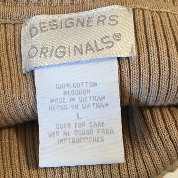 Designers Originals Large Cowl Neck Sweater 3/4 Sleeve Tan Black/White Stripes - Picture 2 of 6